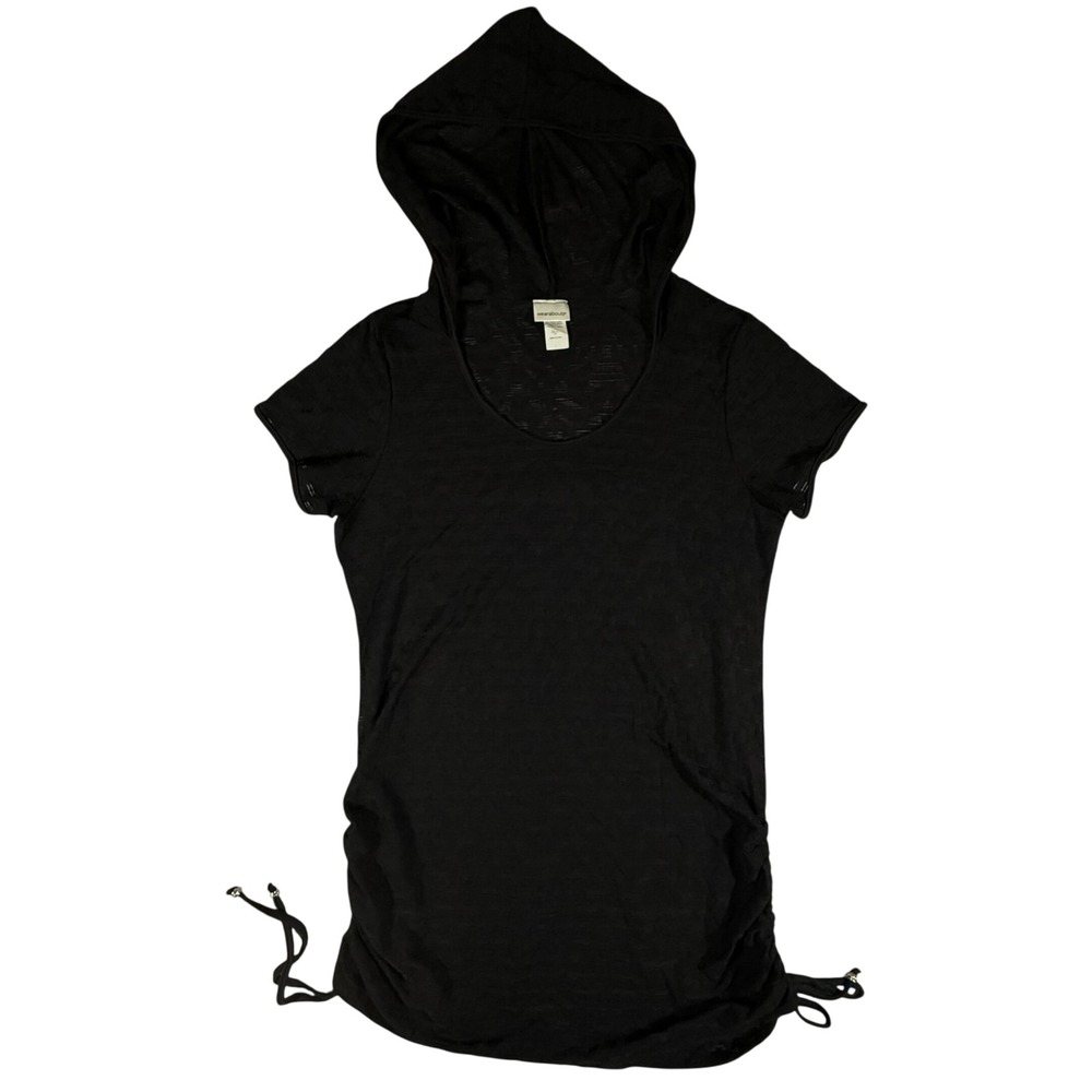 Wearabouts Hooded Top Womens M Textured Black Ruched Sides Goth Grunge Alt Mod